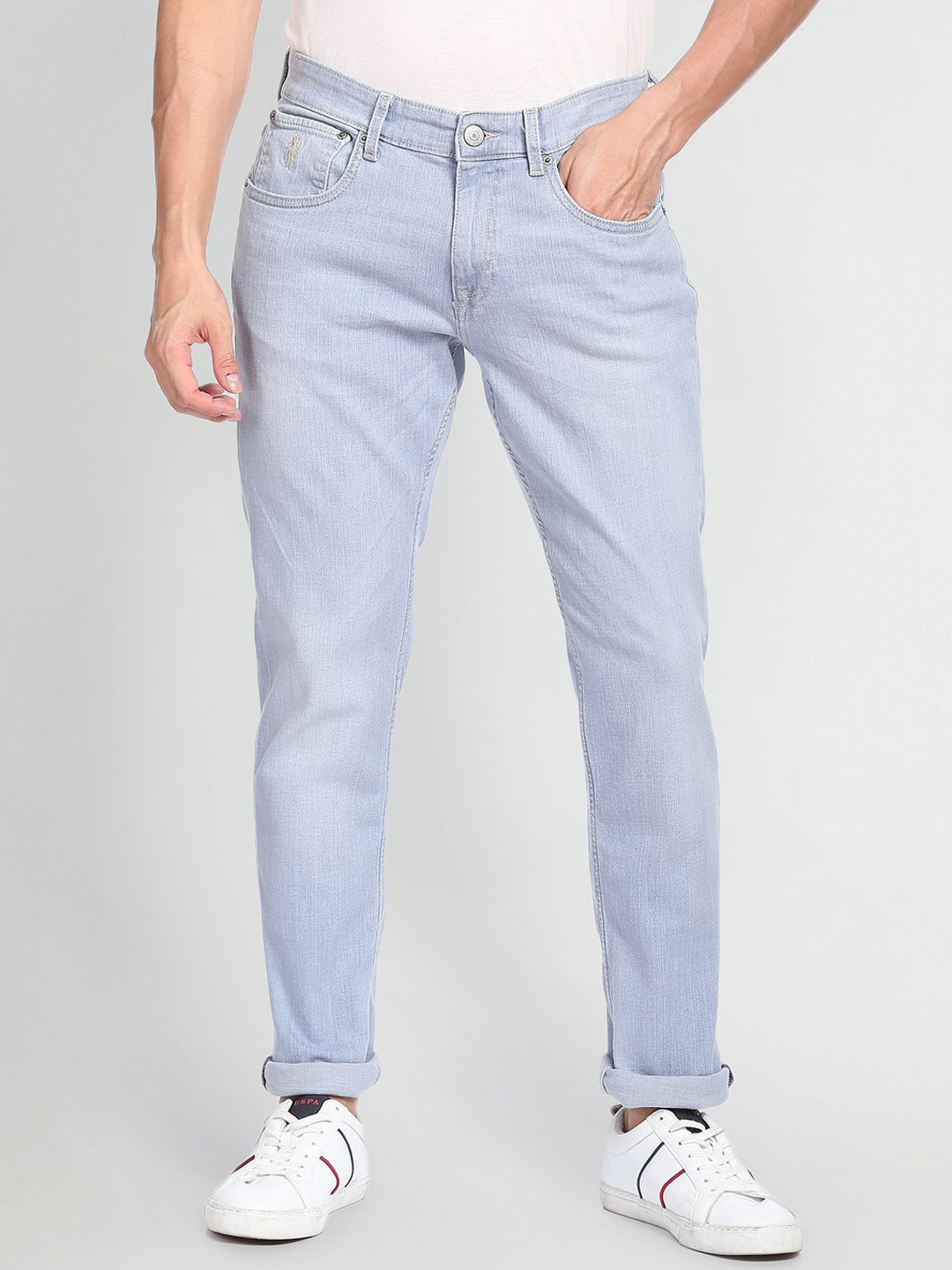 

U.S. Polo Assn. Denim Co. Men Slim Fit Mid-Rise Stone Wash Stretchable Jeans, Blue