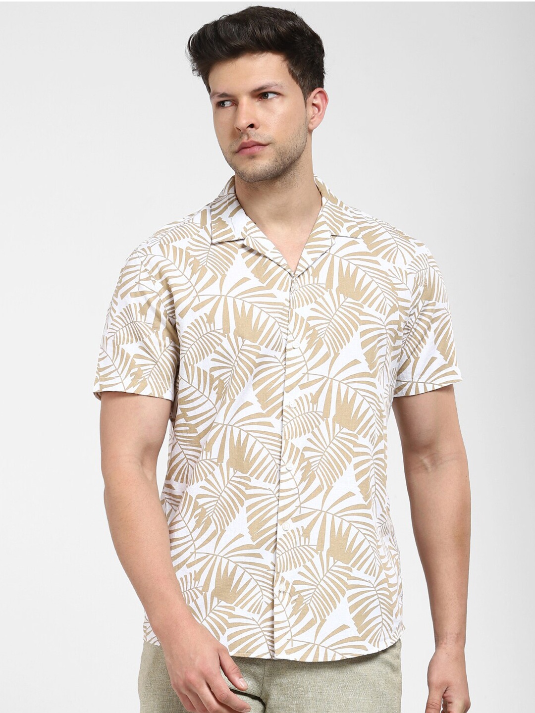 

SELECTED Tropical Printed Cotton Casual Shirt, White