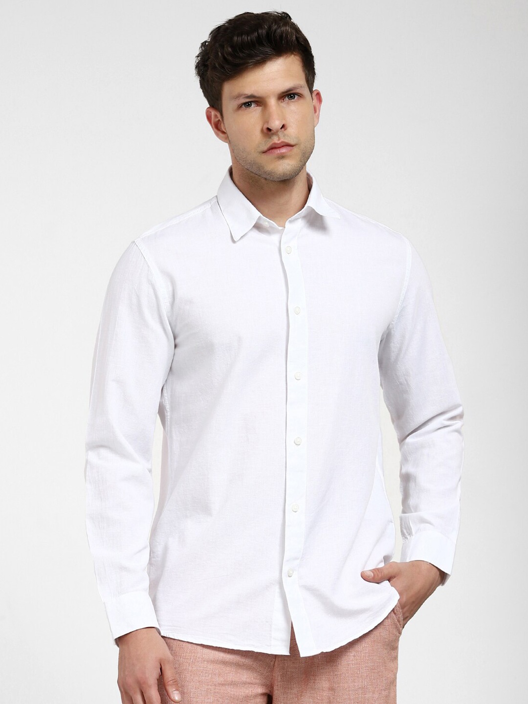 

SELECTED Spread Collar Cotton Casual Shirt, White