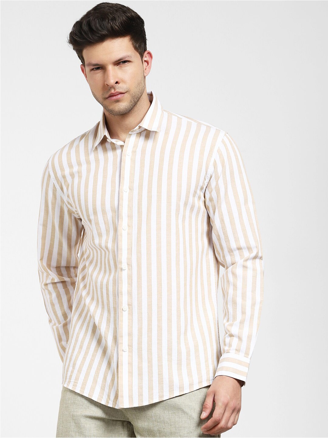 

SELECTED Vertical Stripes Striped Cotton Casual Shirt, White