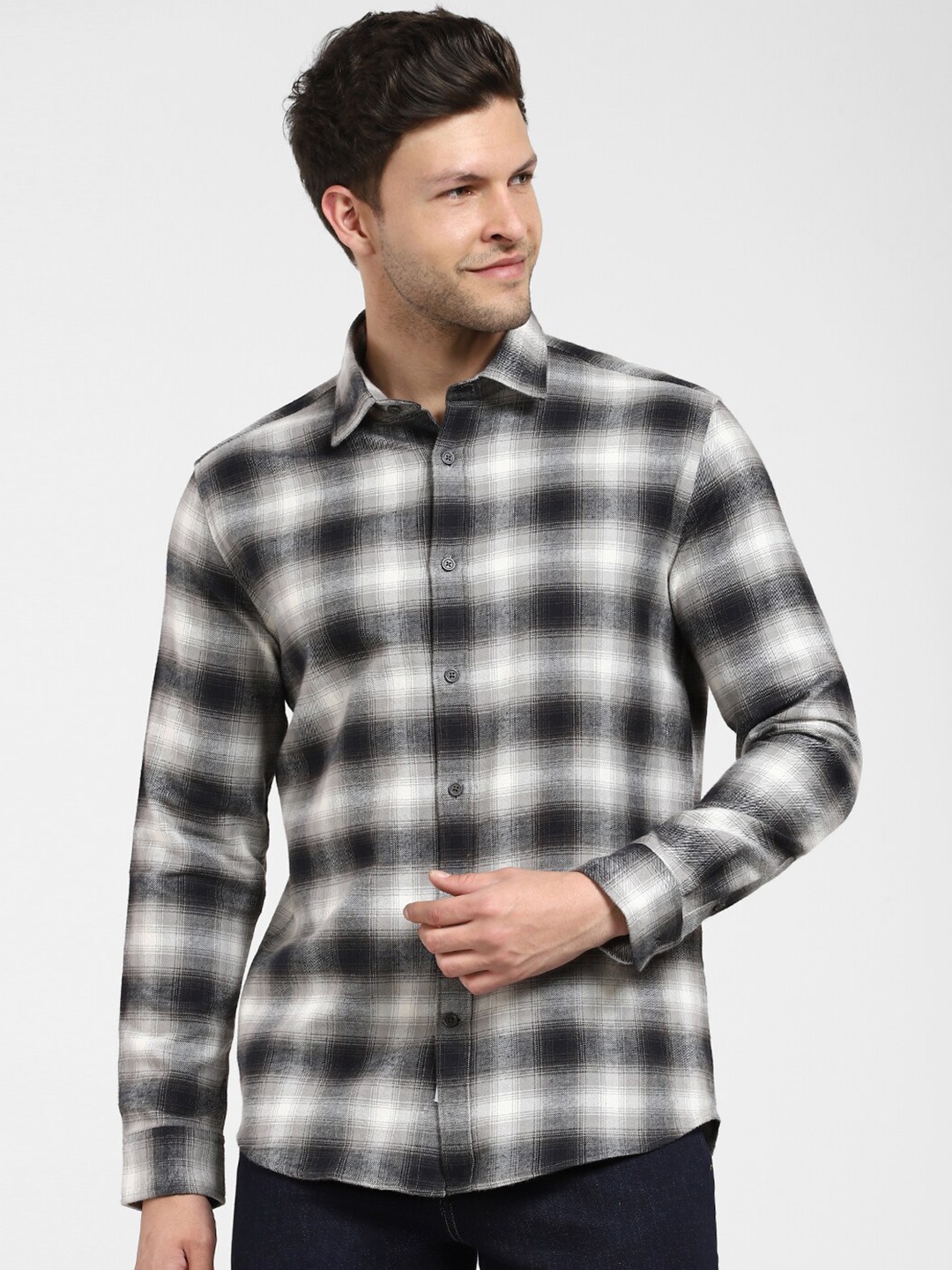 

SELECTED Tartan Checks Opaque Checked Cotton Casual Shirt, Grey