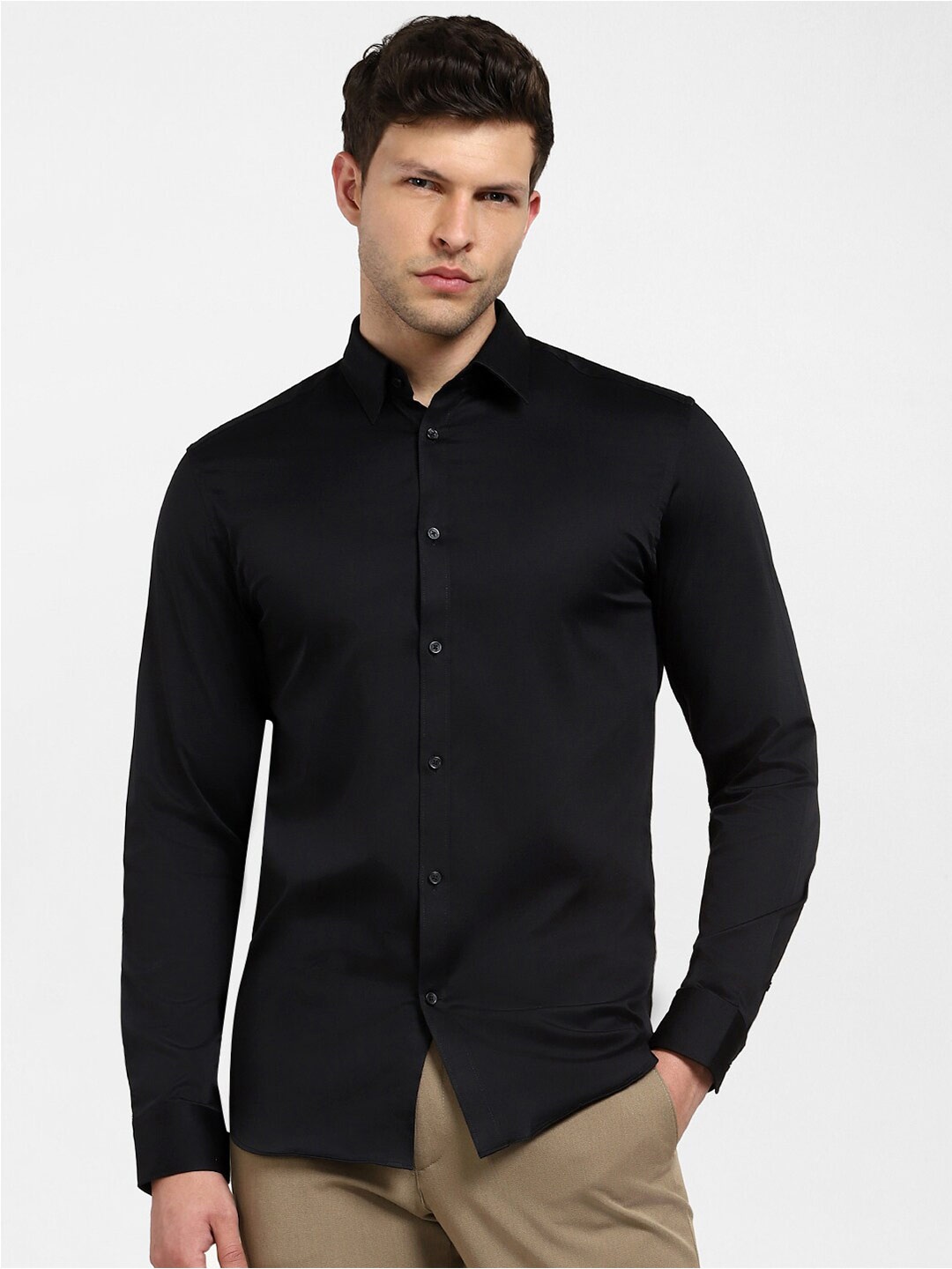 

SELECTED Spread Collar Slim Fit Opaque Formal Shirt, Black