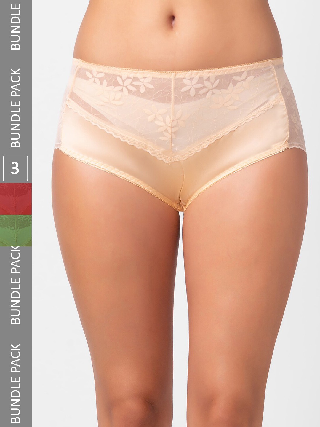 

NOIRA Women Pack Of 3 Assorted Laced Hipster Briefs