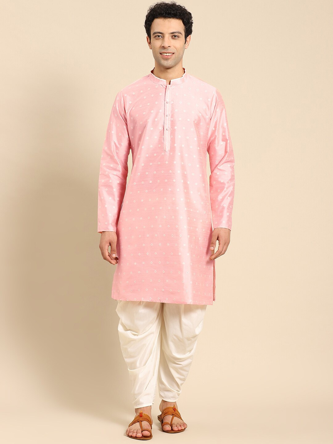 

Amodh by Kisah Ethnic Motifs Woven Design Straight Kurta with Dhoti Pants, Pink