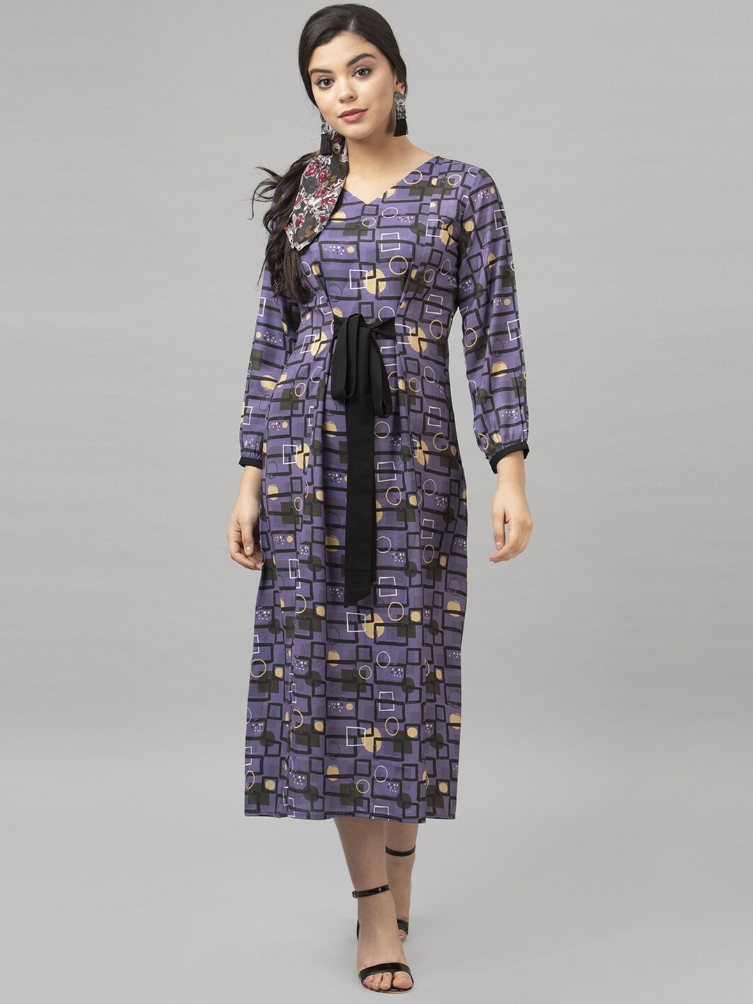 

Selvia Print Crepe A-Line Midi Dress, Purple