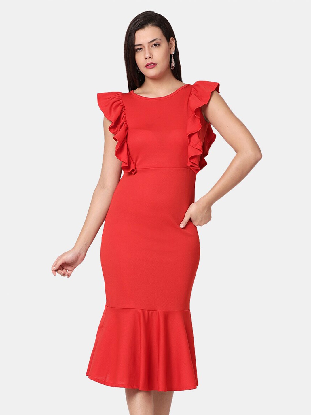 

Selvia Flutter Sleeve Sheath Midi Dress, Red