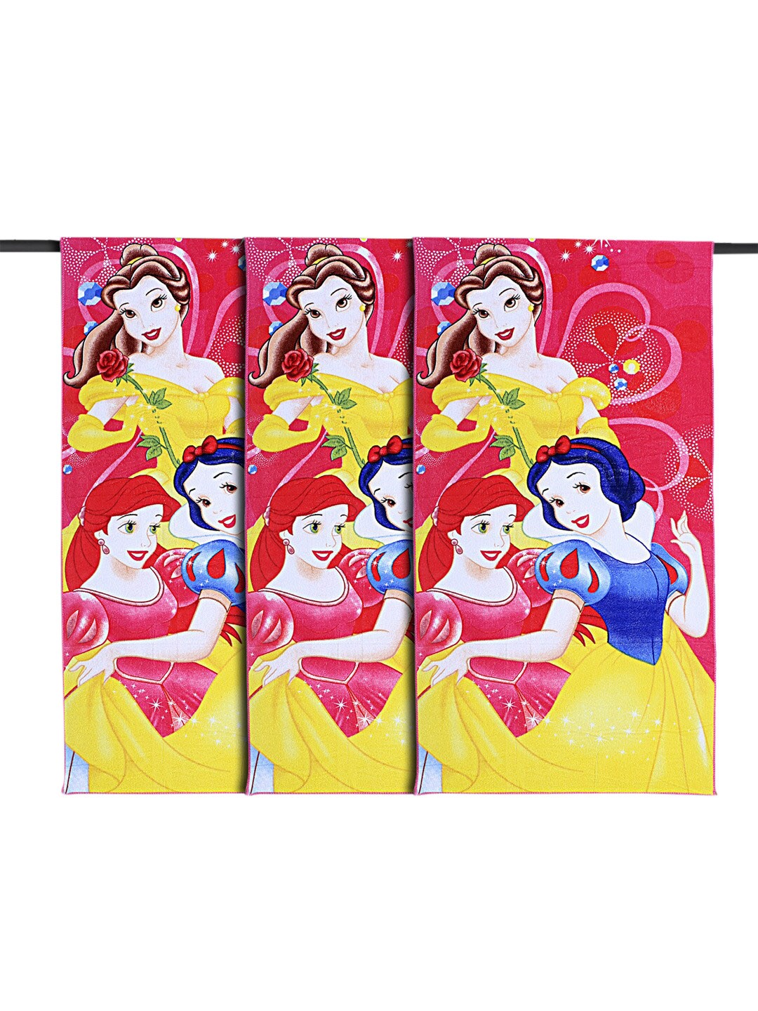 

Kuber Industries Kids Pink & Yellow 3 Pieces Disney Princess 120 GSM Cotton Bath Towels