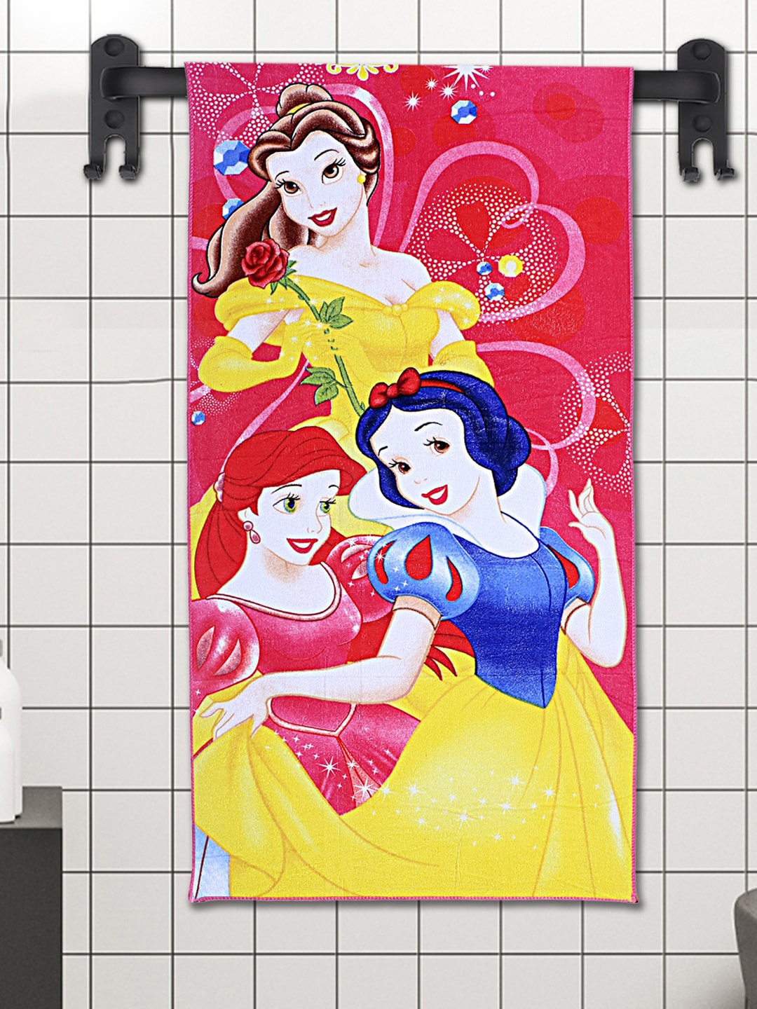 

Kuber Industries Kids Pink & Yellow Printed 120 GSM Cotton Bath Towels