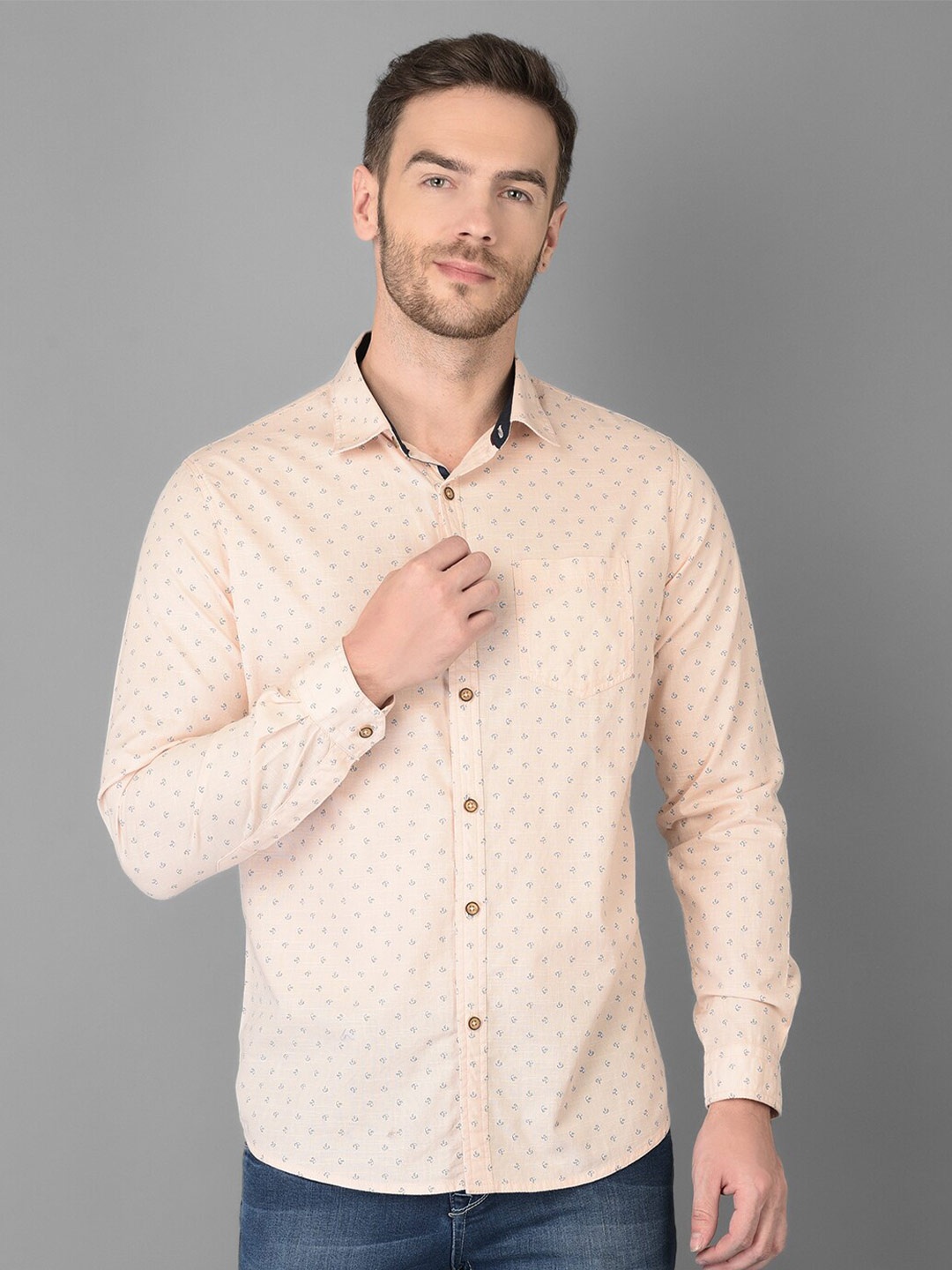 

Canary London Smart Slim Fit Micro Ditsy Printed Cotton Casual Shirt, Peach