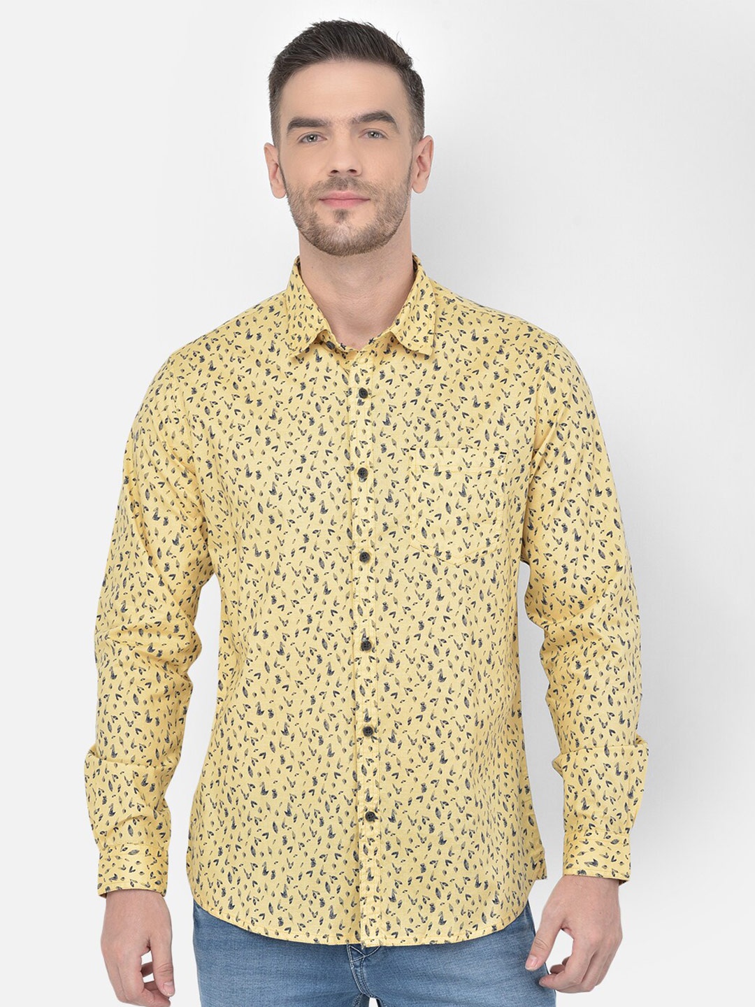 

Canary London Floral Printed Slim Fit Cotton Casual Shirt, Yellow