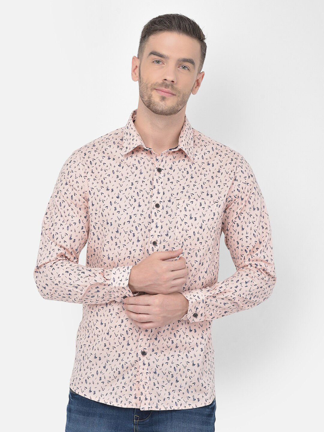 

Canary London Smart Slim Fit Conversational Printed Cotton Casual Shirt, Peach