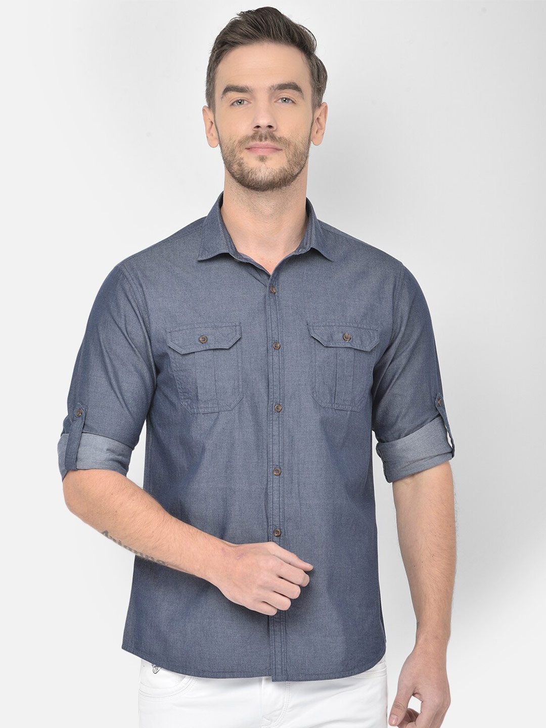 

Canary London Spread Collar Slim Fit Cotton Casual Shirt, Blue