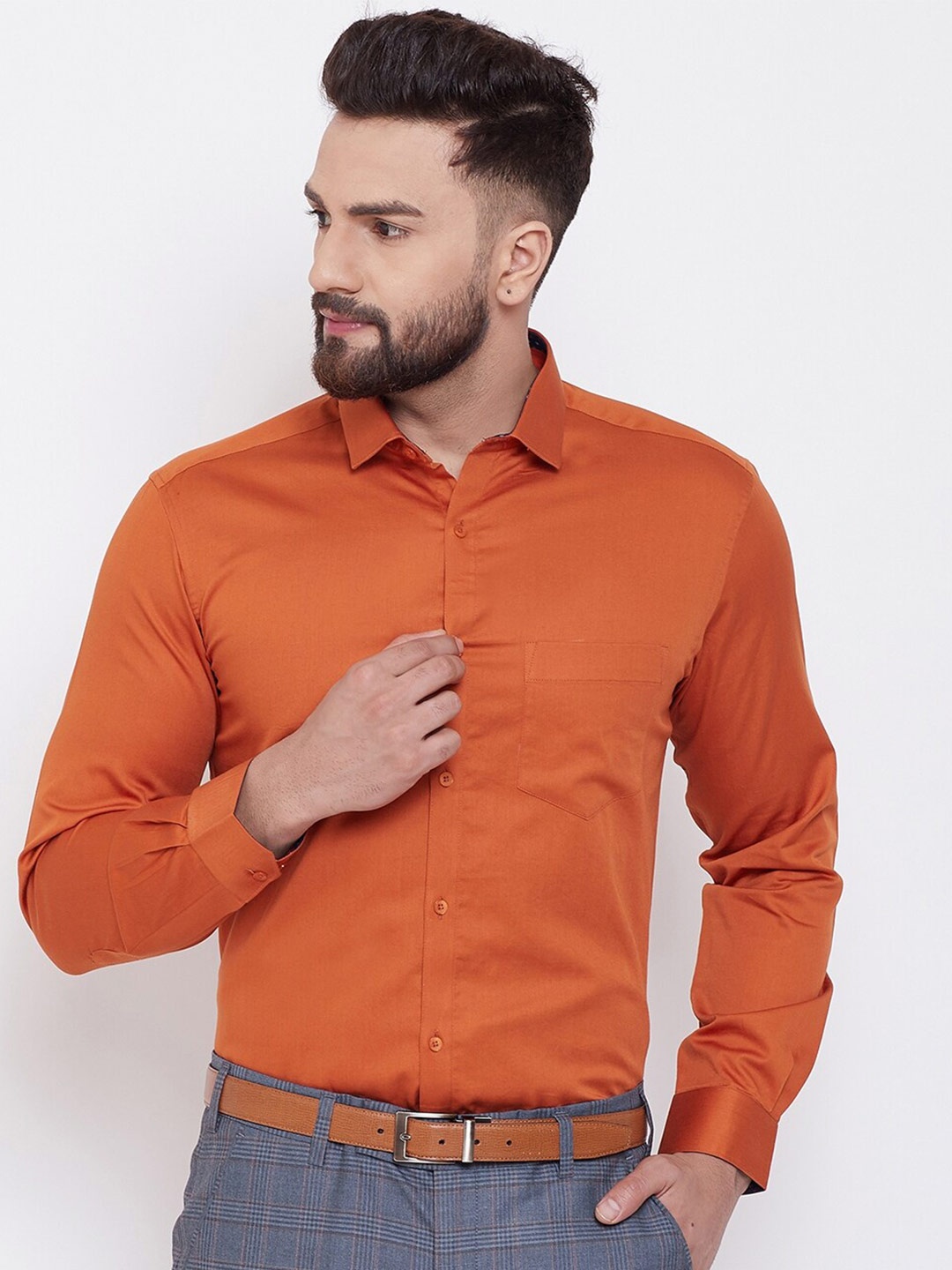 

Canary London Spread Collar Satin Slim Fit Formal Shirt, Rust