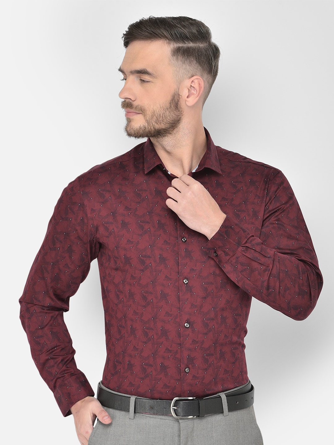 

Canary London Abstract Printed Slim Fit Satin Formal Shirt, Maroon