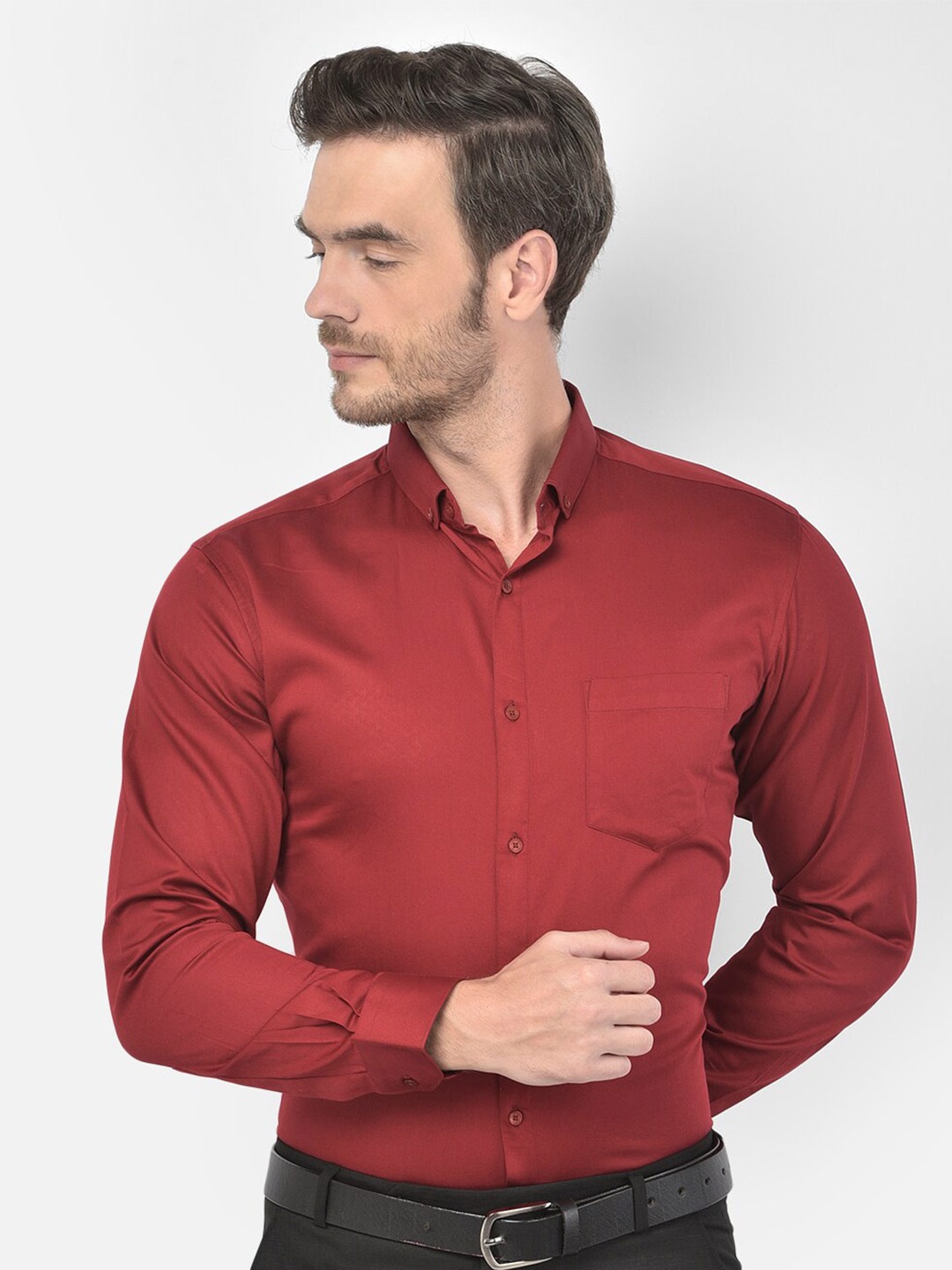 

Canary London Button-Down Collar Satin Slim Fit Formal Shirt, Maroon