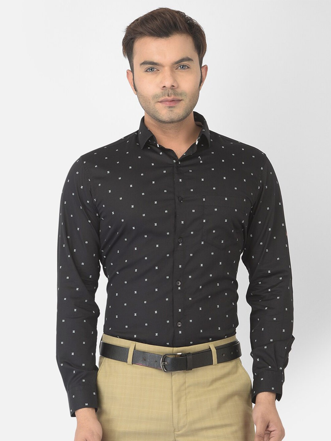 

Canary London Smart Slim Fit Micro Ditsy Printed Satin Formal Shirt, Black
