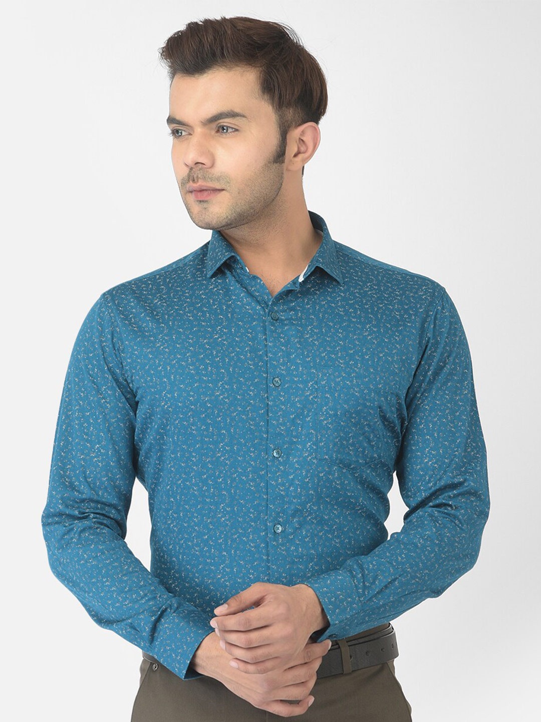 

Canary London Smart Slim Fit Micro Ditsy Printed Cotton Formal Shirt, Teal