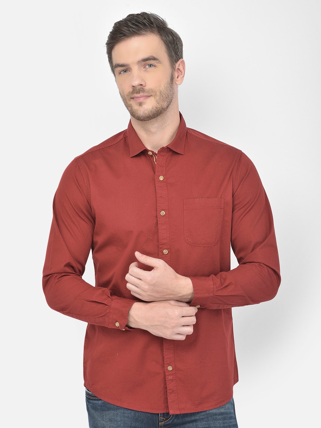 

Canary London Spread Collar Slim Fit Cotton Casual Shirt, Maroon