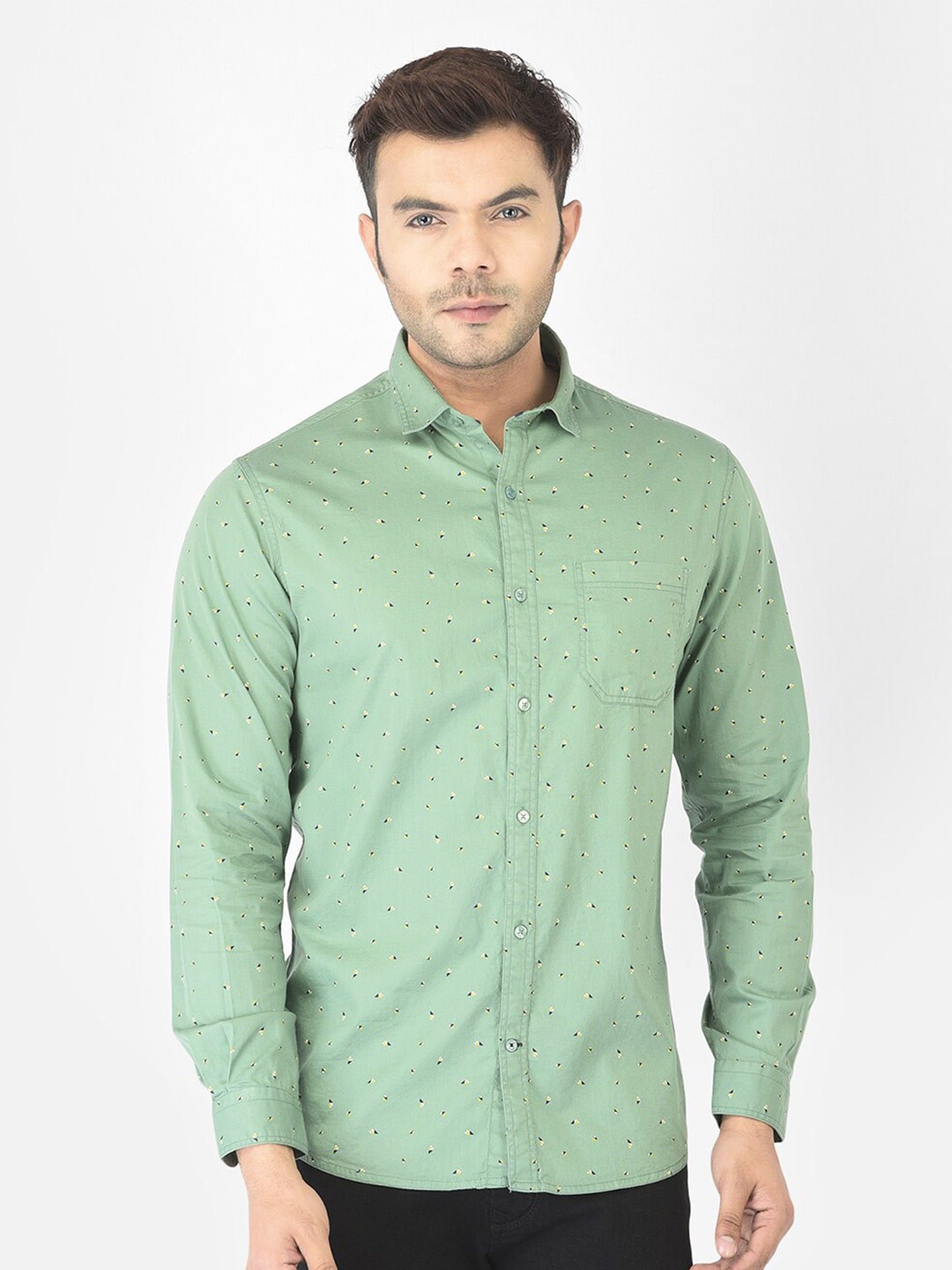 

Canary London Smart Slim Fit Opaque Printed Cotton Casual Shirt, Green