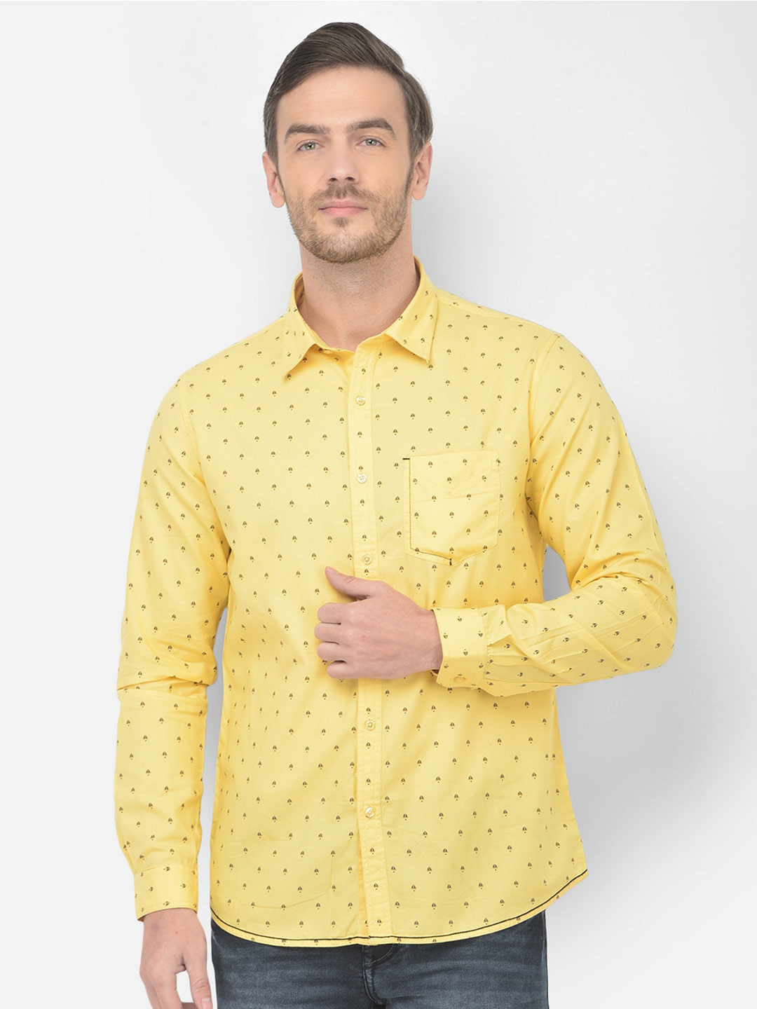 

Canary London Smart Slim Fit Conversational Printed Cotton Casual Shirt, Yellow