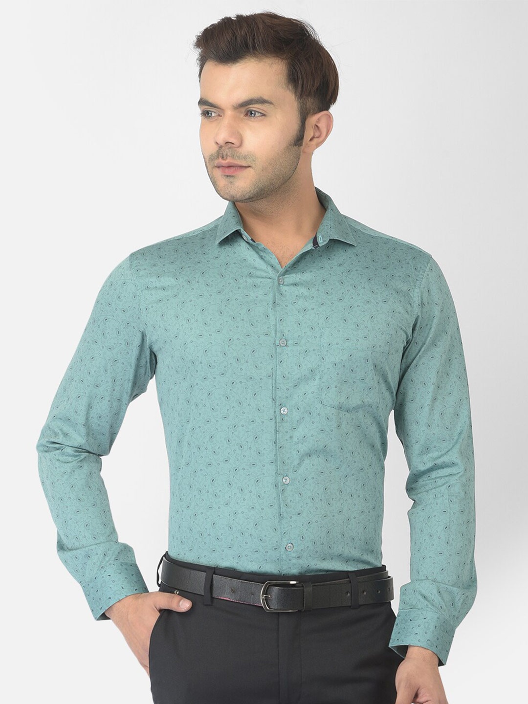 

Canary London Smart Slim Fit Opaque Printed Satin Cotton Formal Shirt, Green