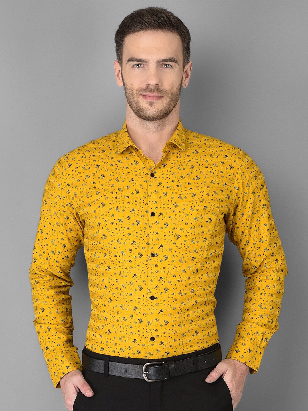 

Canary London Smart Slim Fit Opaque Printed Satin Cotton Formal Shirt, Yellow