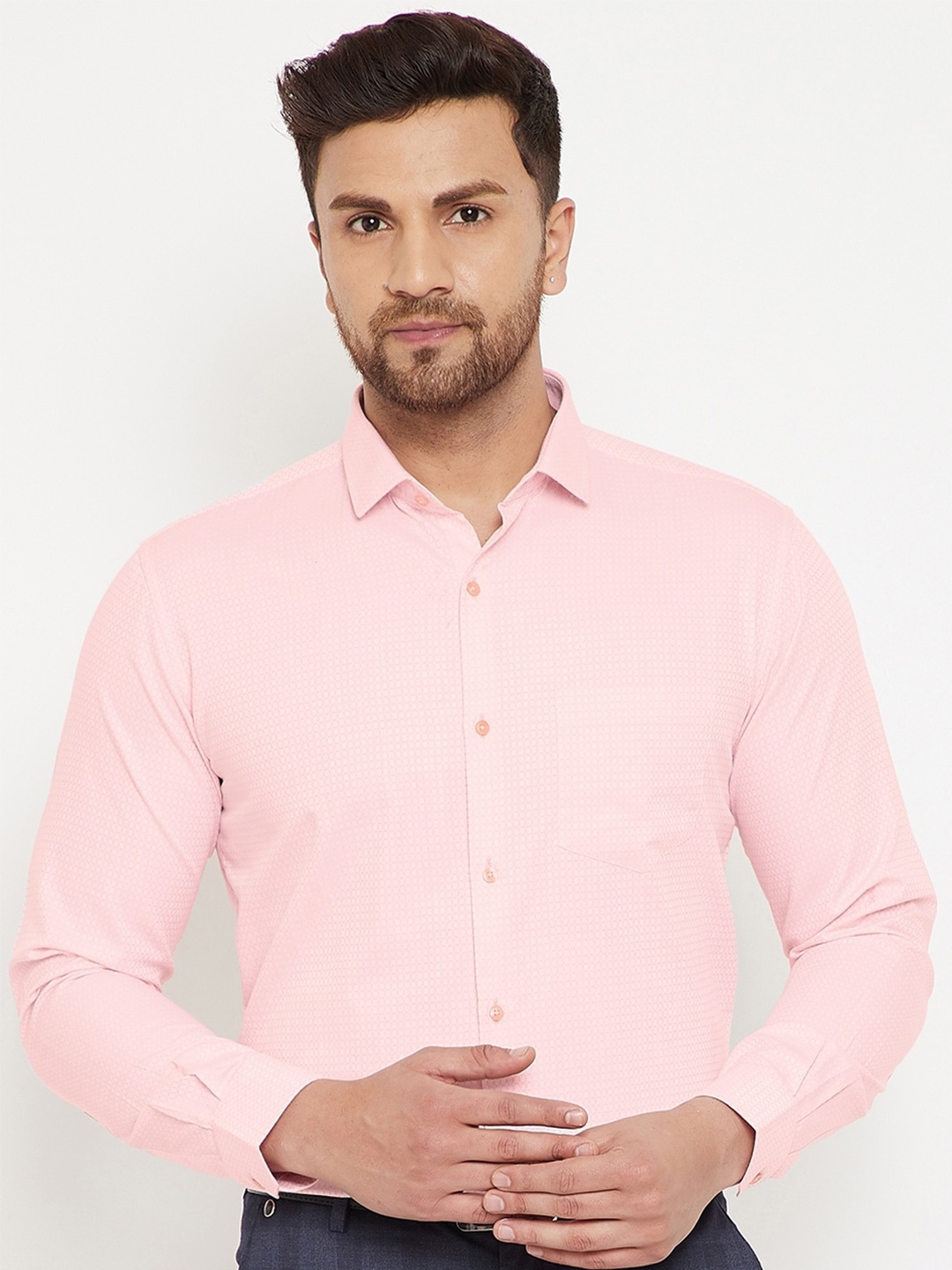

Canary London Self Design Satin Slim Fit Formal Shirt, Pink