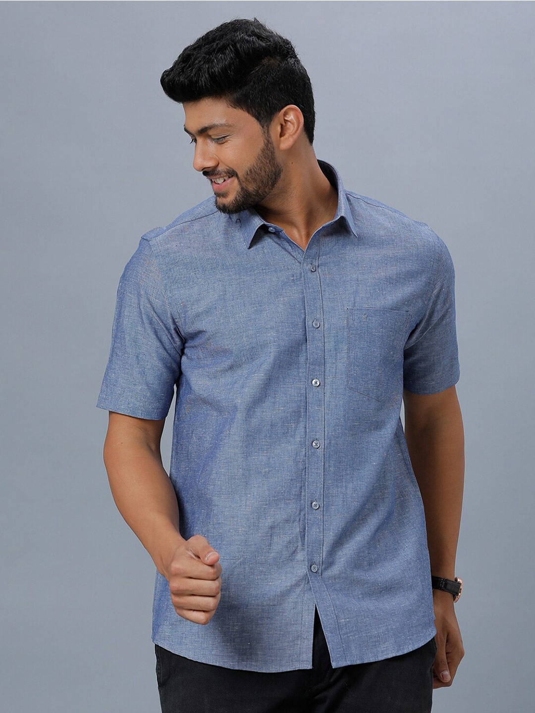 

Ramraj Self Design Textured Cotton Casual Shirt, Blue