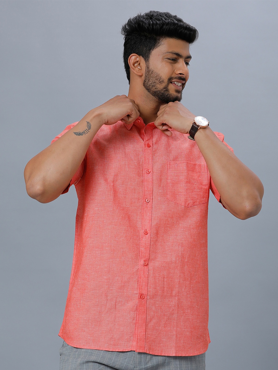 

Ramraj Regular Fit Cotton Casual Shirt, Orange