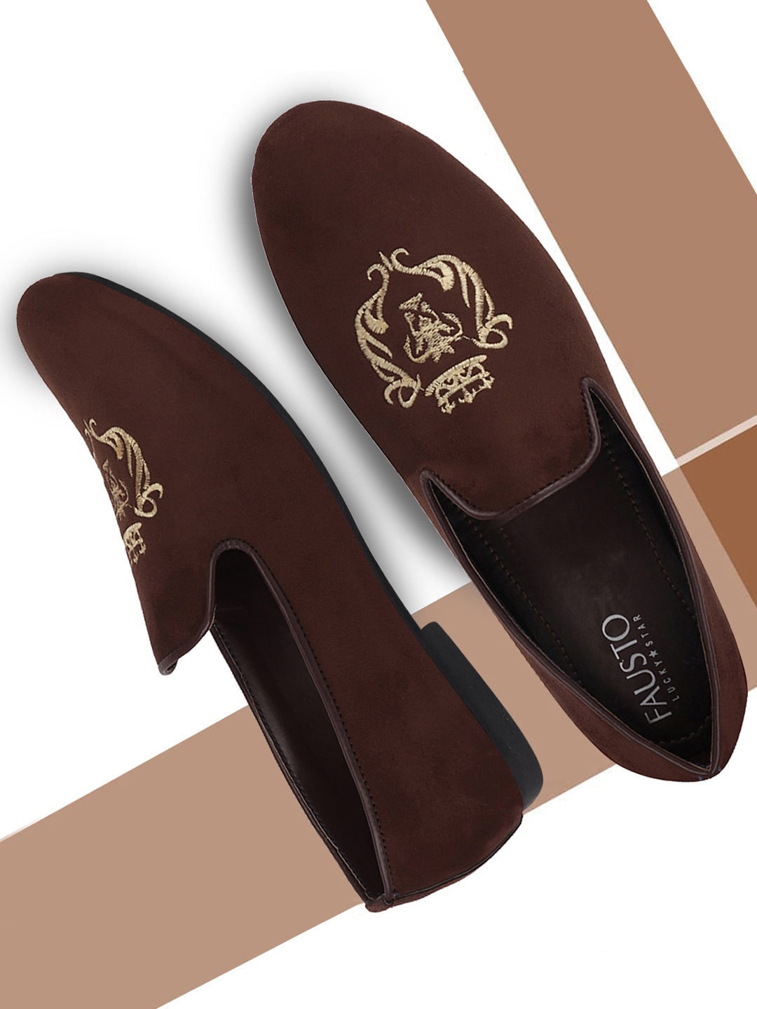 

FAUSTO Men Lightweight Embroidered Velvet Slip On Loafers, Brown