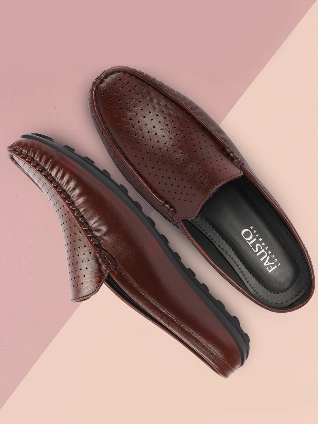 

FAUSTO Men Perforated Lightweight Mule Sneakers, Brown
