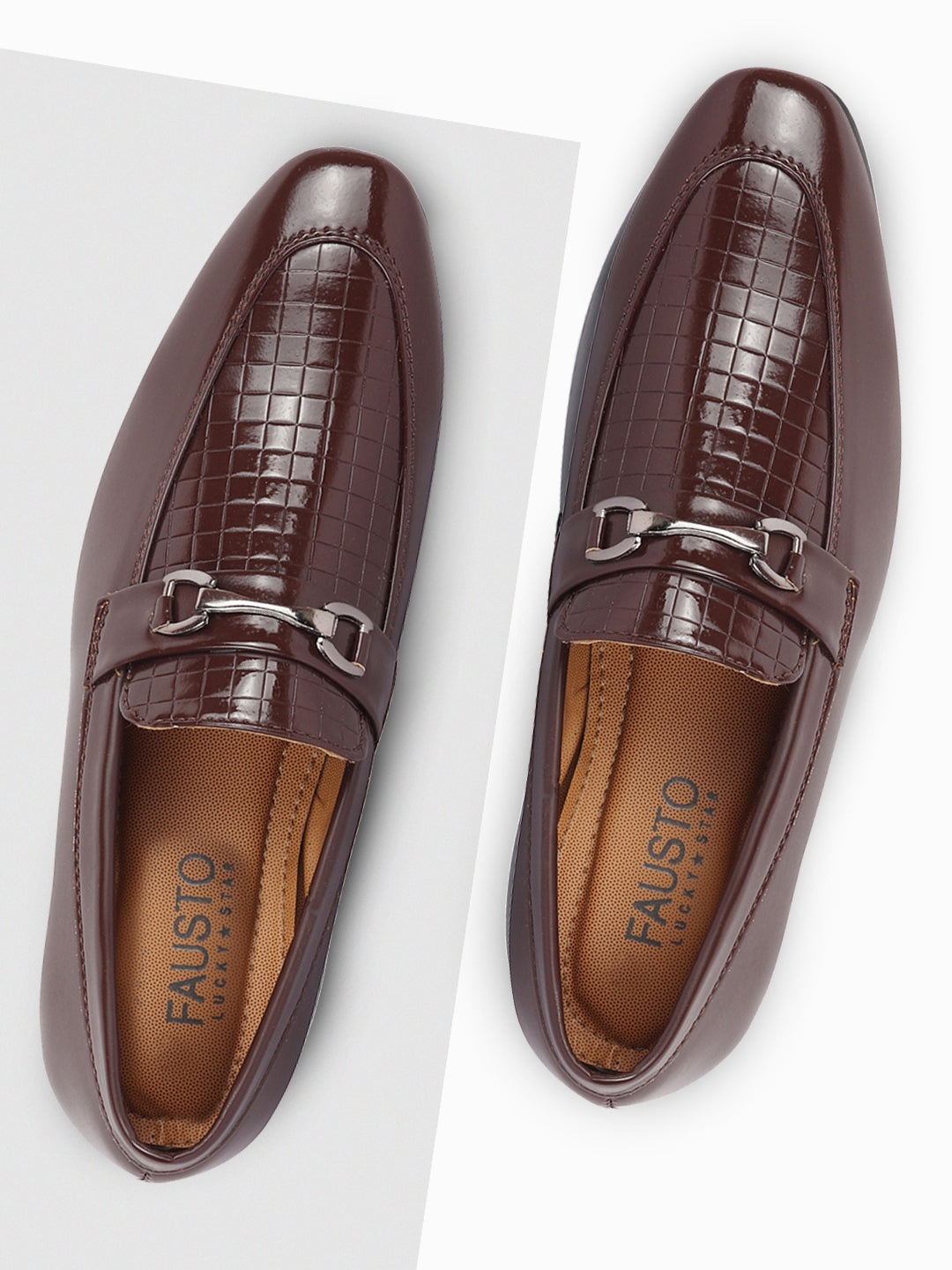 

FAUSTO Men Textured Formal Loafers, Brown