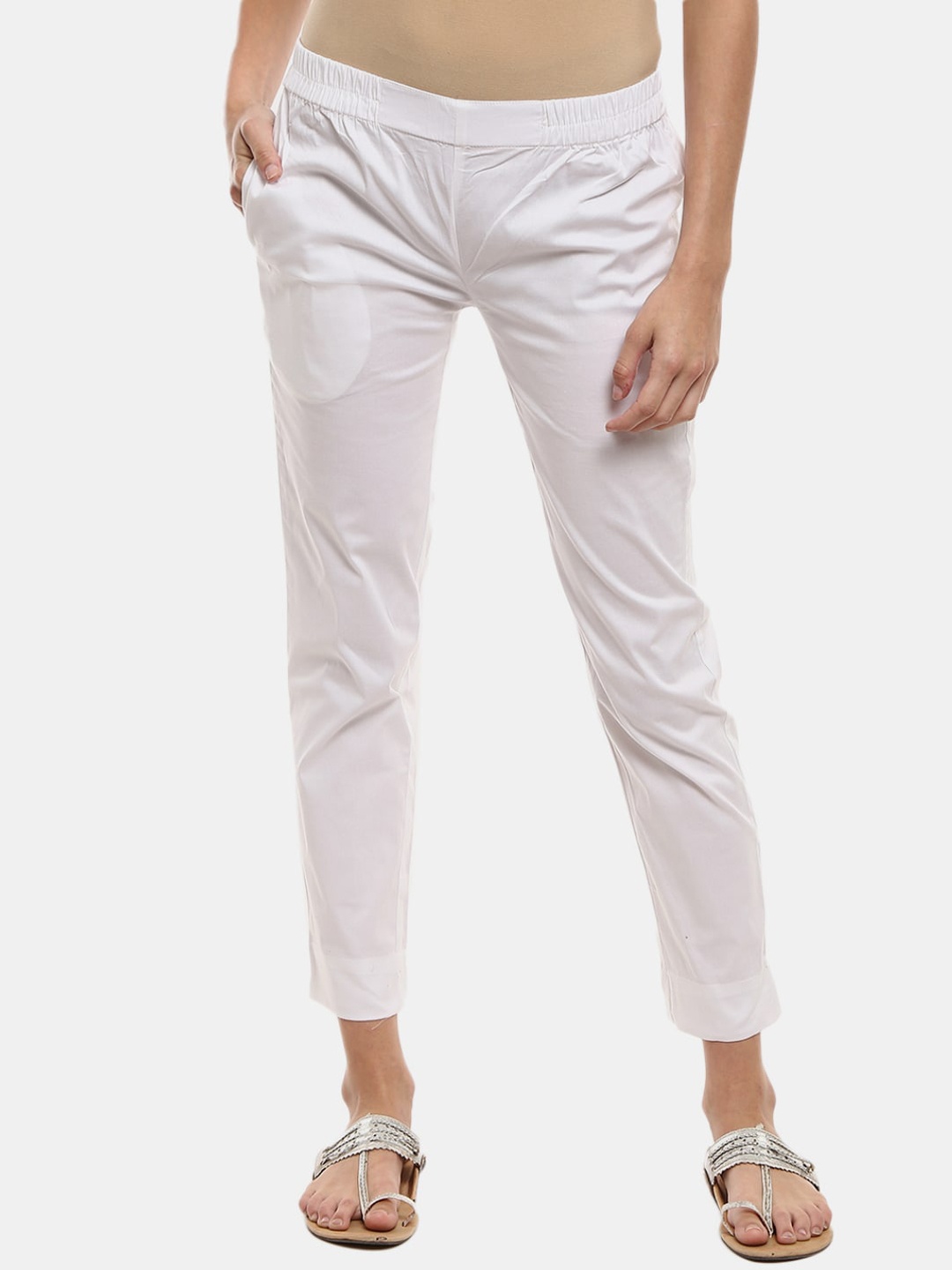 

V-Mart Women Mid-Rise Classic Cotton Lycra Cigarette Trousers, White