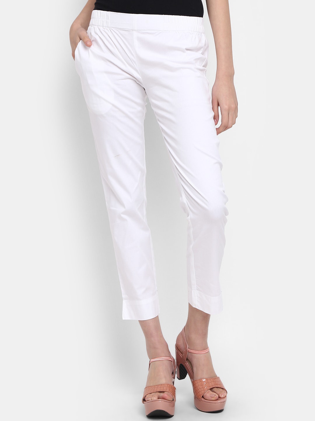 

V-Mart Women Classic Cropped Cotton Cigarette Trousers, White