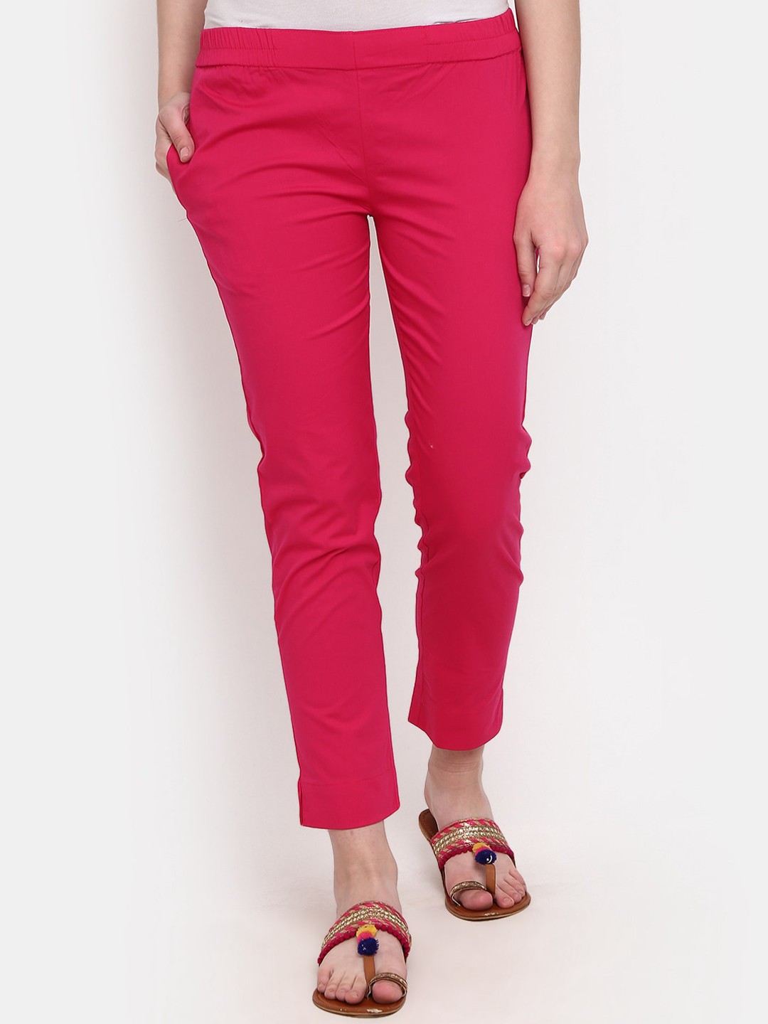 

V-Mart Women Cotton Lycra Mid-Rise Classic Trousers, Fuchsia