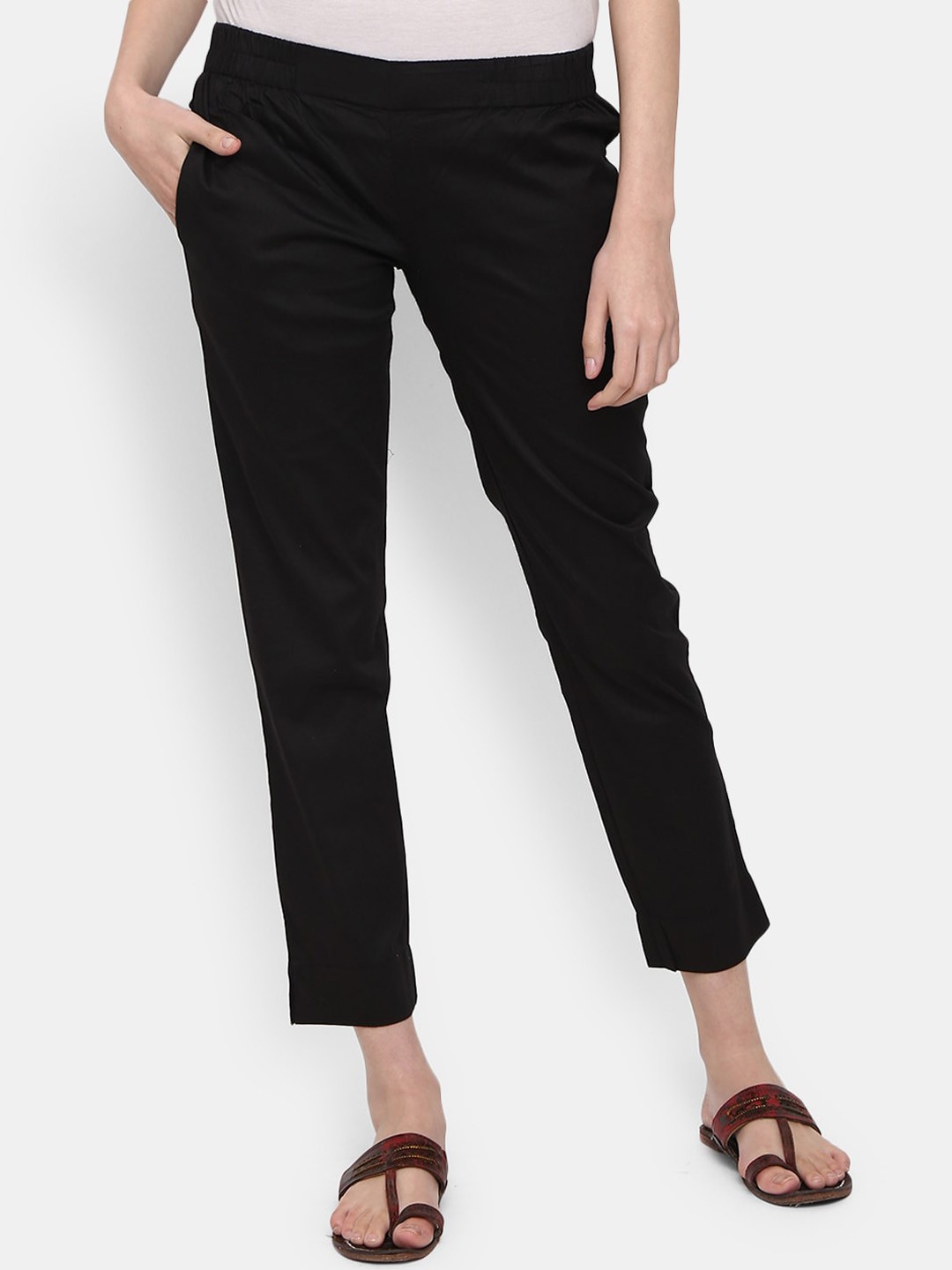 

V-Mart Cotton Lycra Mid-Rise Cropped Classic Trousers, Black