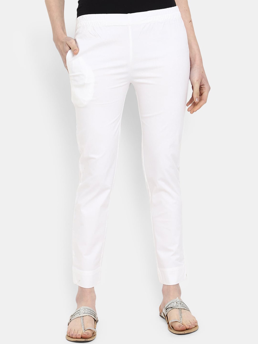 

V-Mart Women Cotton Lycra Mid-Rise Classic Trousers, White