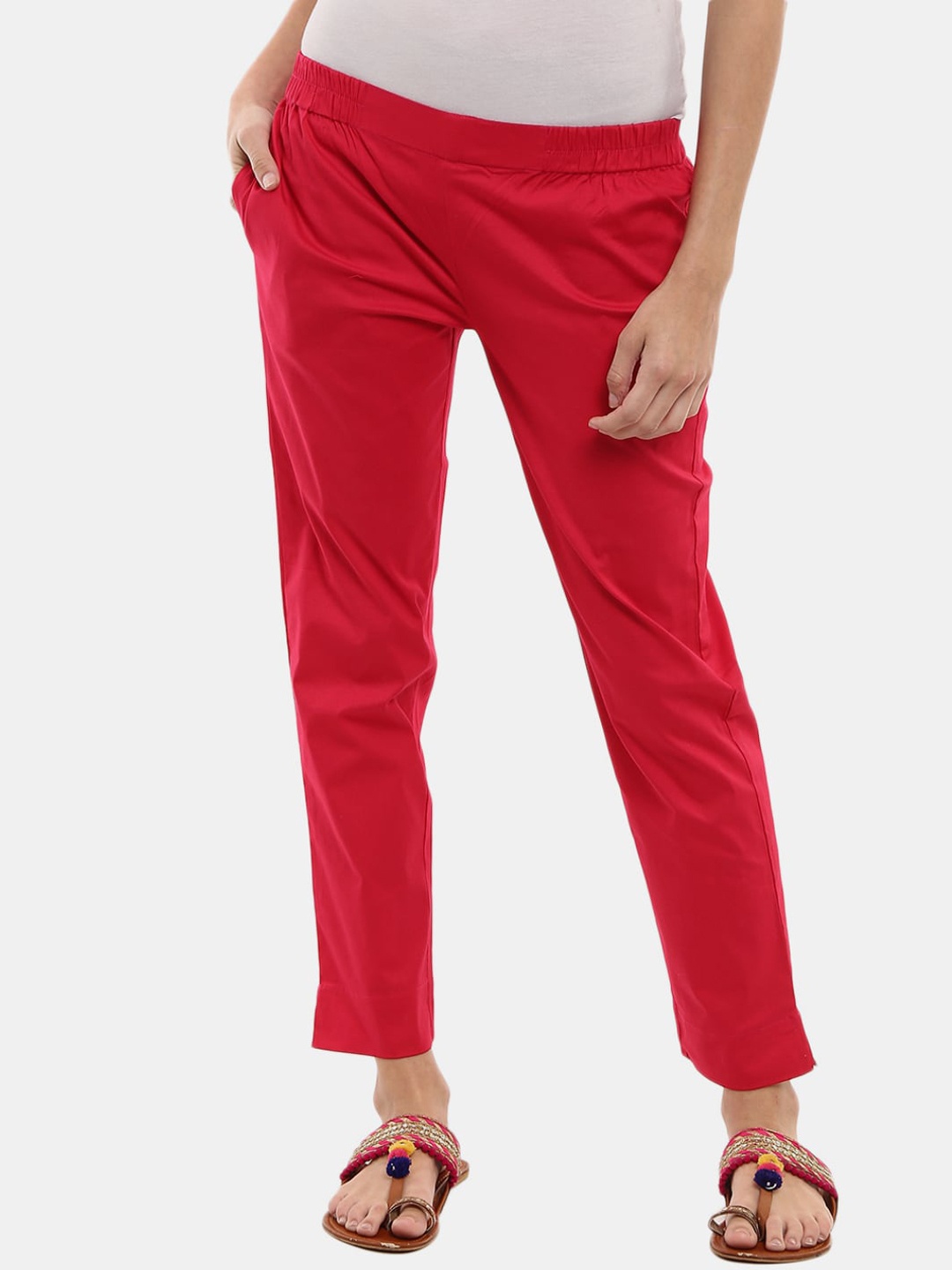 

V-Mart Women Cotton Lycra Mid-Rise Classic Trousers, Fuchsia