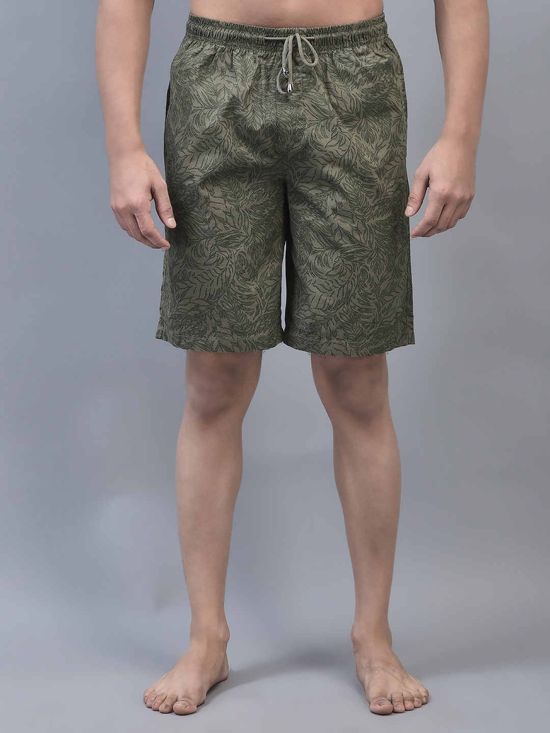 

Crimsoune Club Men Printed Pure Cotton Lounge Shorts, Olive