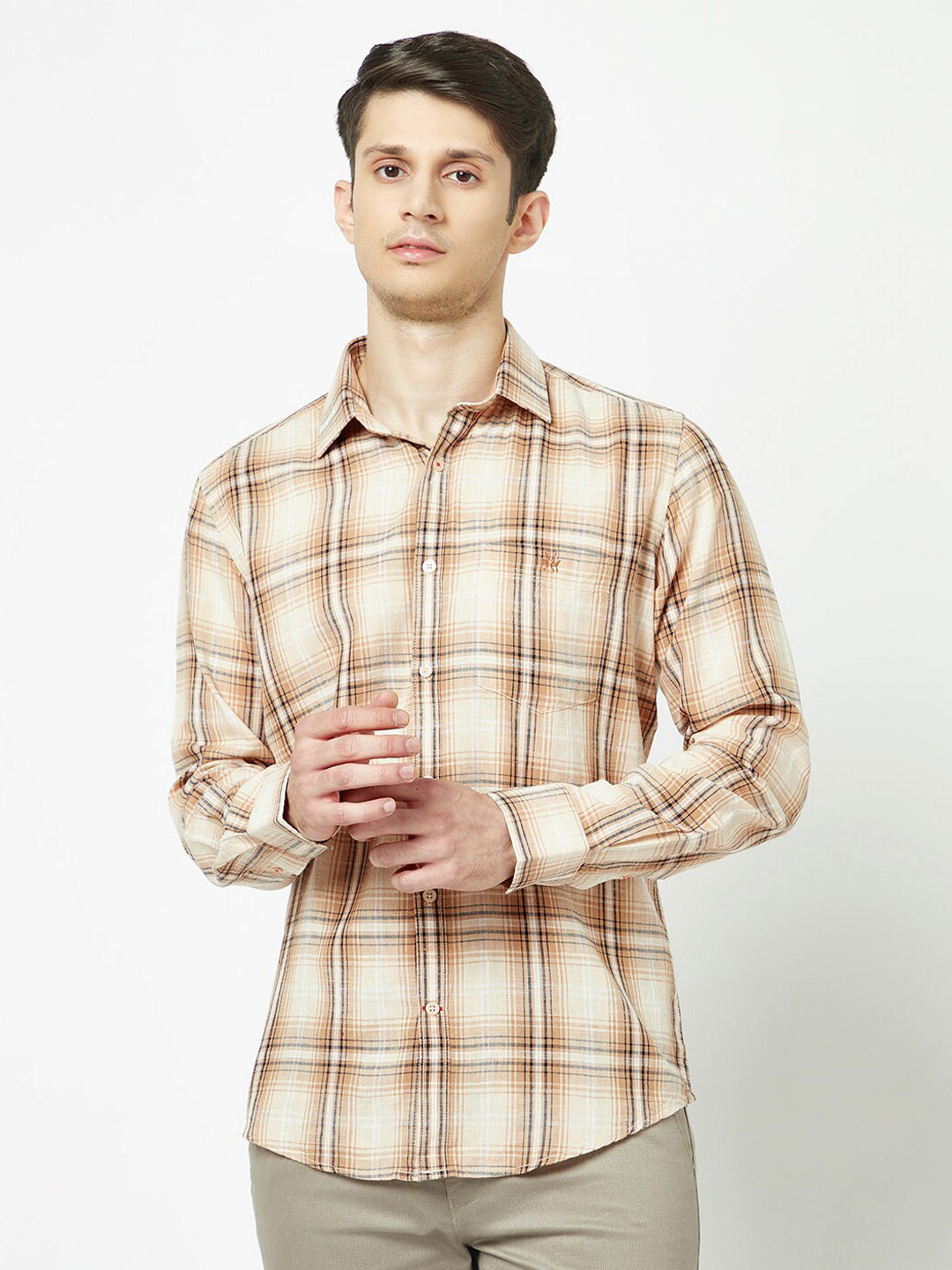 

Crimsoune Club Slim Fit Tartan Checks Checked Casual Shirt, White