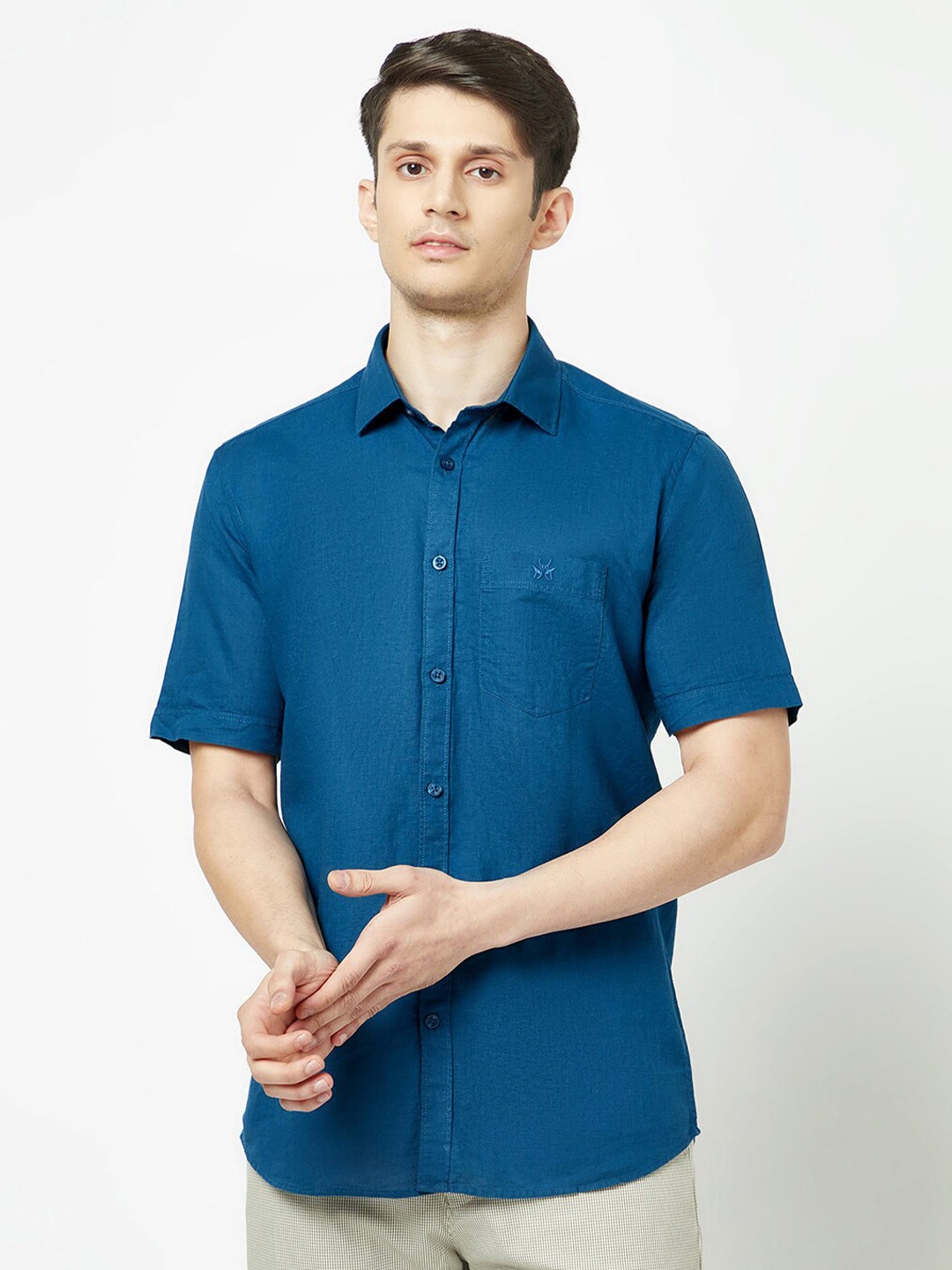 

Crimsoune Club Slim Fit Cotton Linen Casual Shirt, Blue