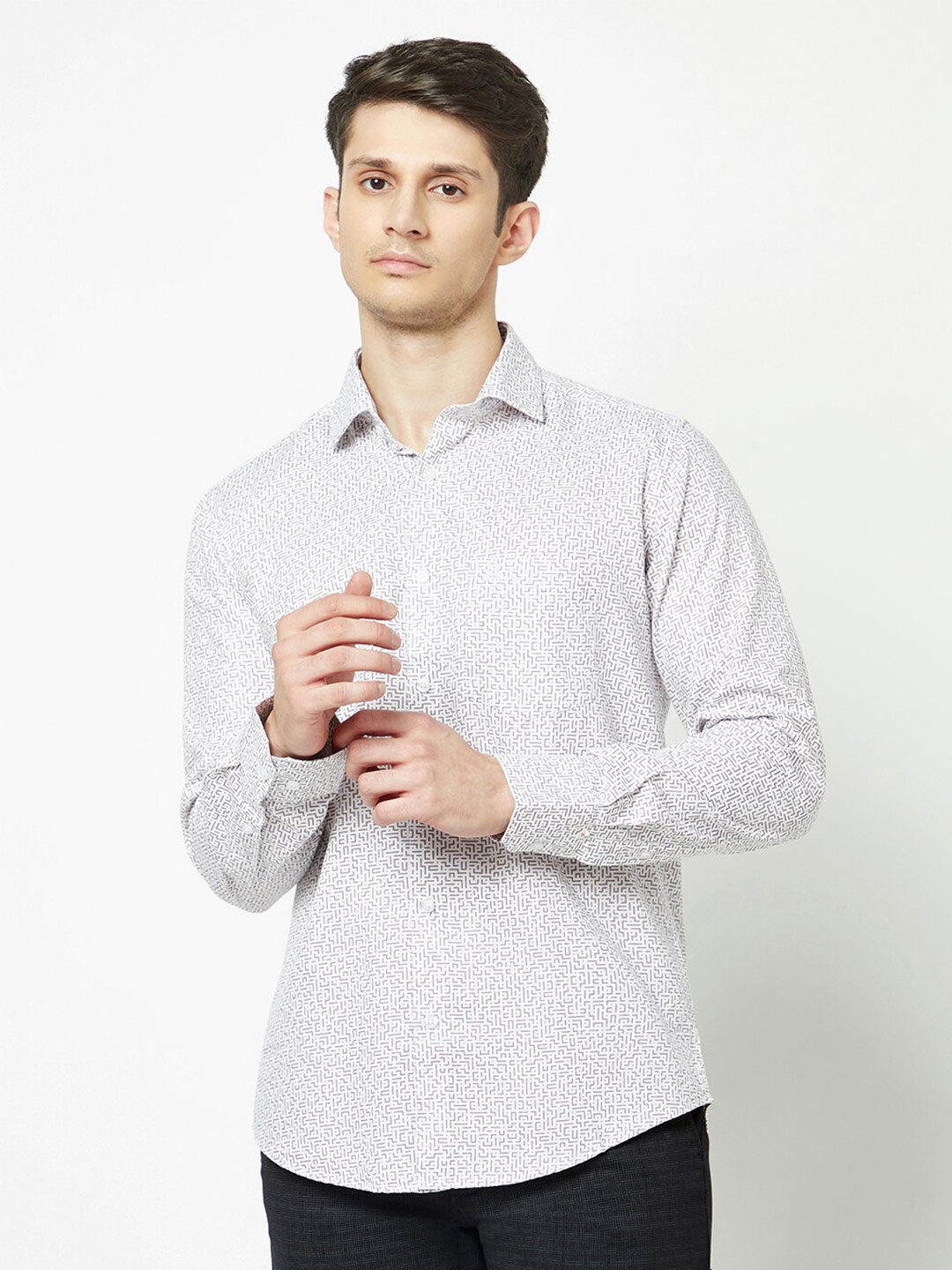 

Crimsoune Club Geometric Printed India Slim Pure Cotton Casual Shirt, Lavender