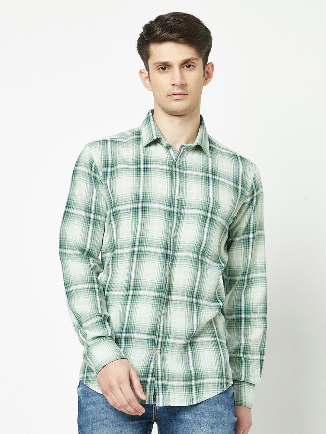

Crimsoune Club Slim Fit Tartan Checks Checked Casual Shirt, White