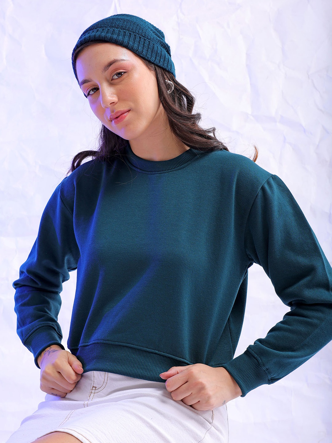 

Freehand by The Indian Garage Co Round Neck Drop-Shoulder Sleeves Sweatshirt, Green
