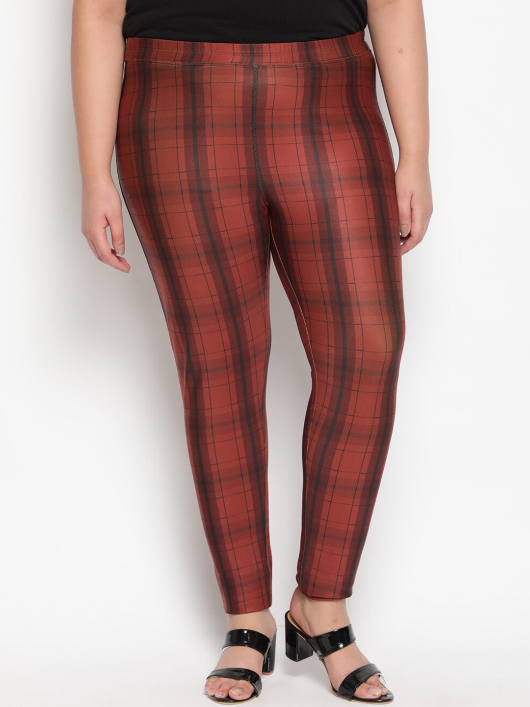 

Amydus Women Plus Size Checked Fleece Winter Leggings, Rust