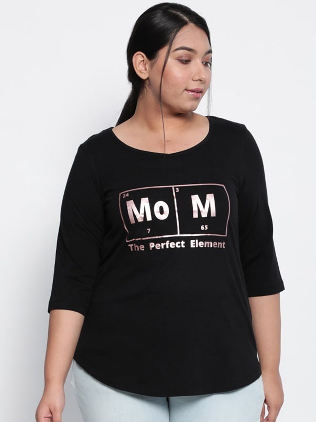 

Amydus Plus Size Typography Printed Cotton T-Shirt, Black