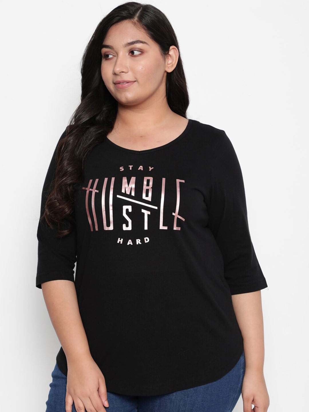 

Amydus Typography Printed Cotton T-shirt, Black