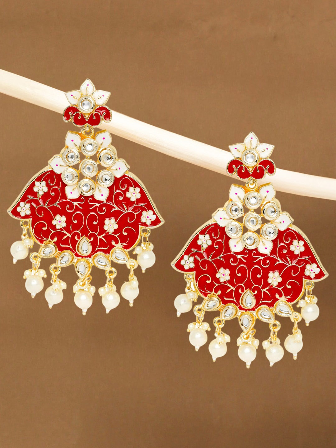 

OOMPH Gold-Plated Floral Drop Earrings, Maroon
