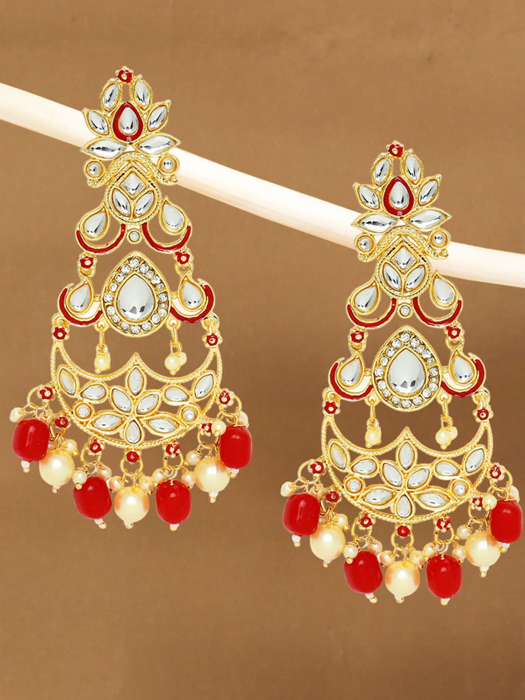 

OOMPH Gold-Plated Floral Drop Earrings, Red