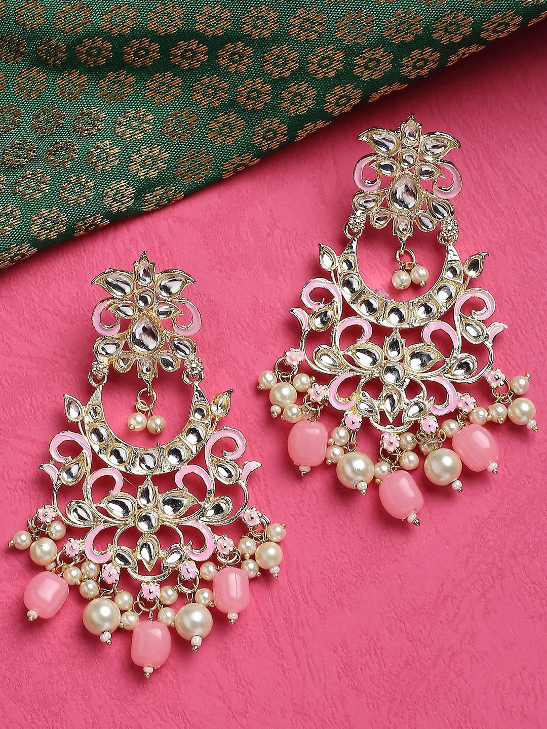

OOMPH Gold-Plated Meenakari & Pearls Chandbali Earrings